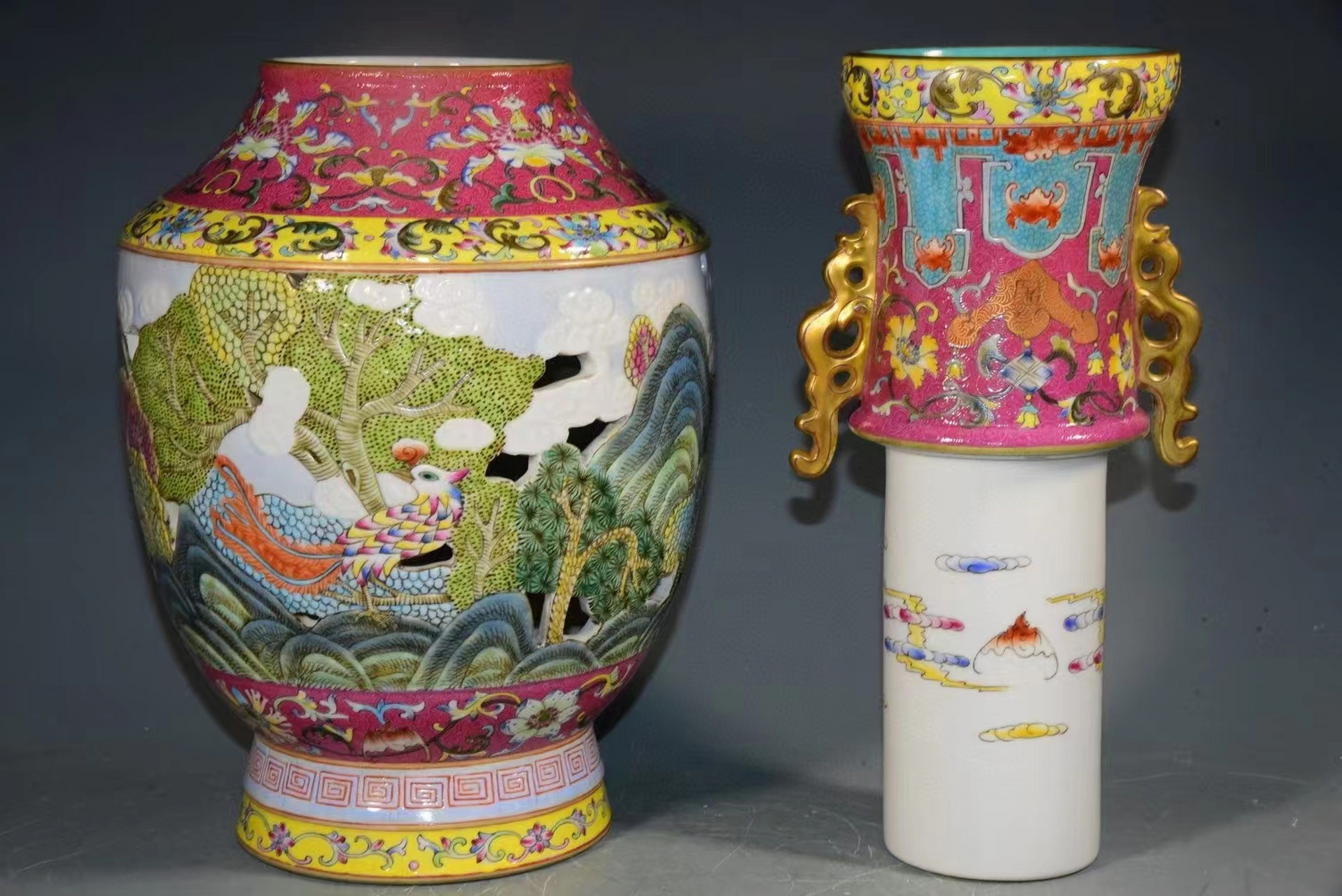 清-乾隆粉彩镂空凤纹转心瓶…分享一下,欢迎点评