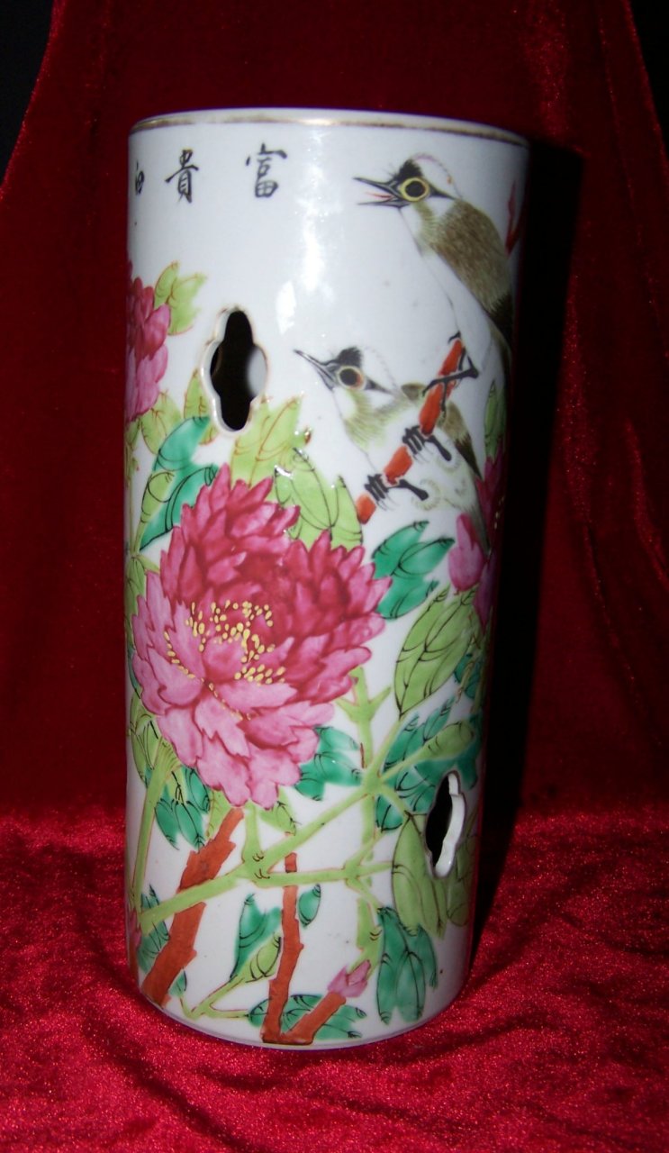 光绪御窑画师张云张子英新粉彩帽筒,有一线