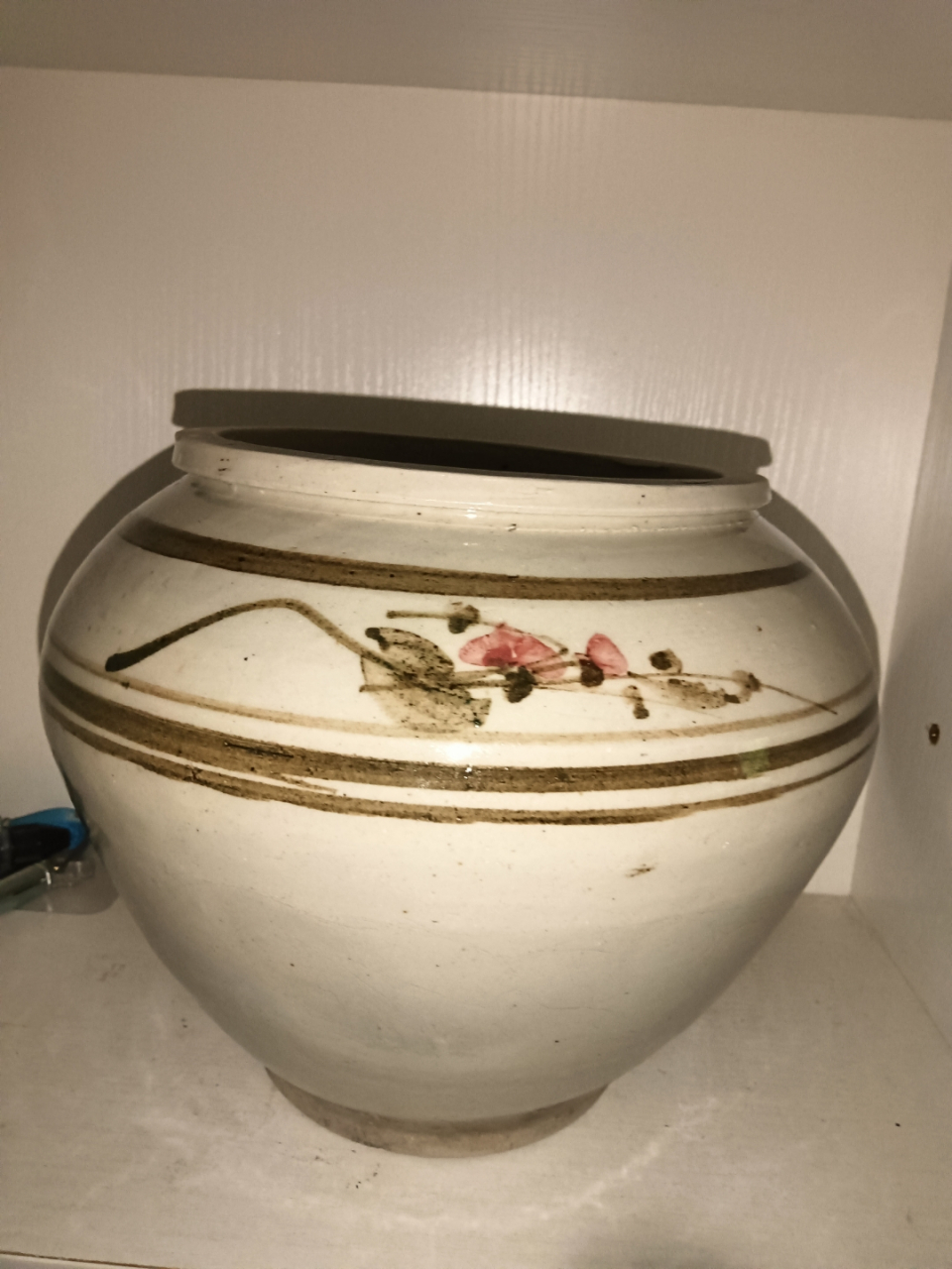 老物件# 清代晚期,白釉花卉罐