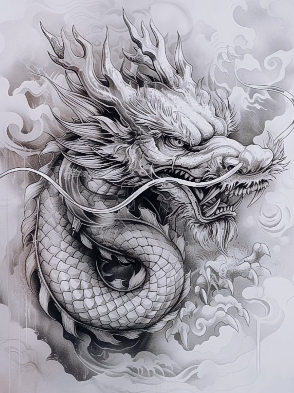 深圳龙岗哪里纹身龙图纹身龙手稿素描龙图龙纹身手稿龙图绘画篡臂