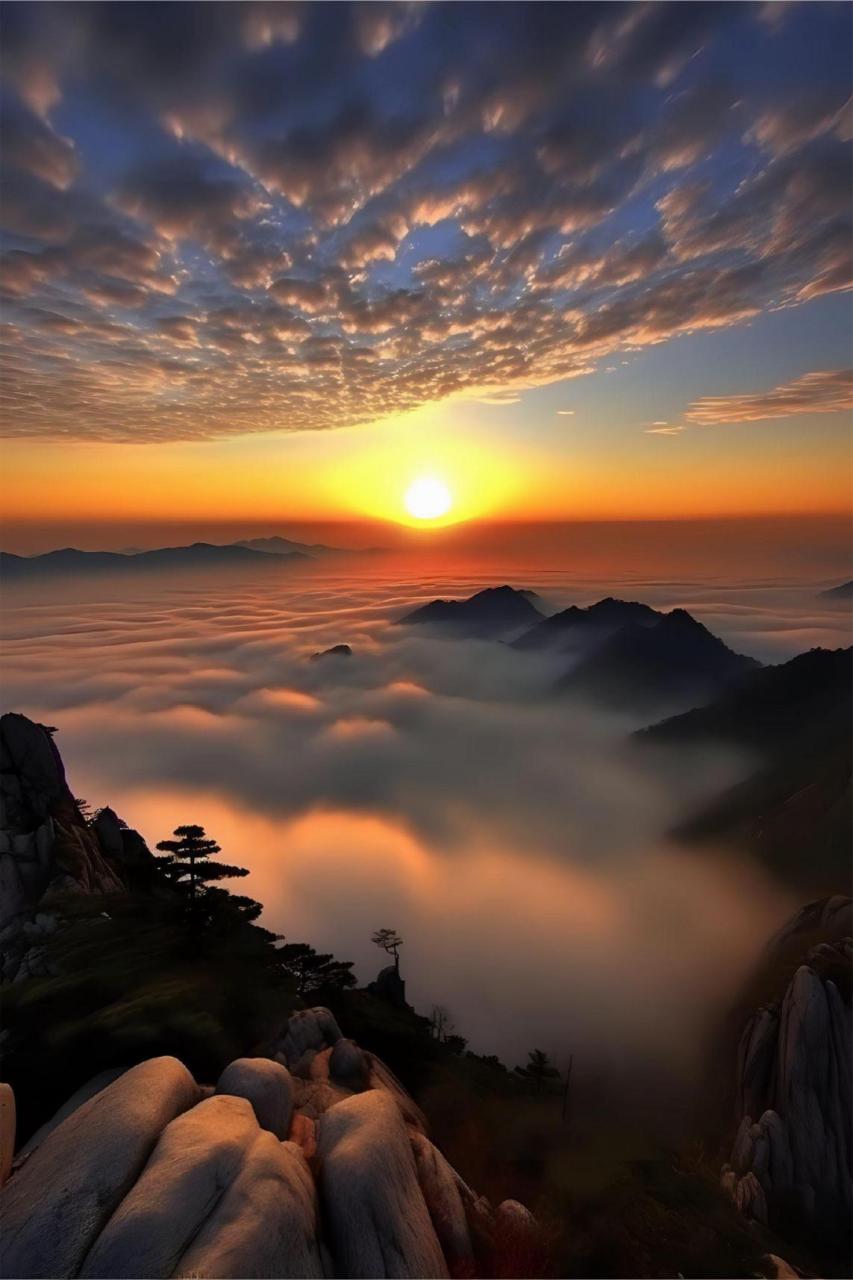 日出时分,云海漫漫,山谷间弥漫着梦幻般的景象.