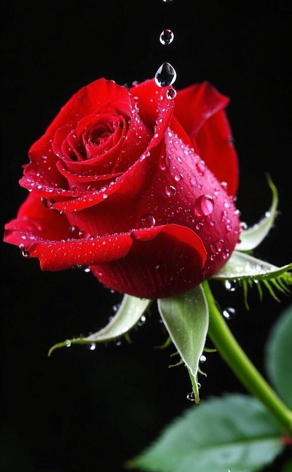 清晨的露珠,滋润着红玫瑰的梦,我在花下,你在哪?