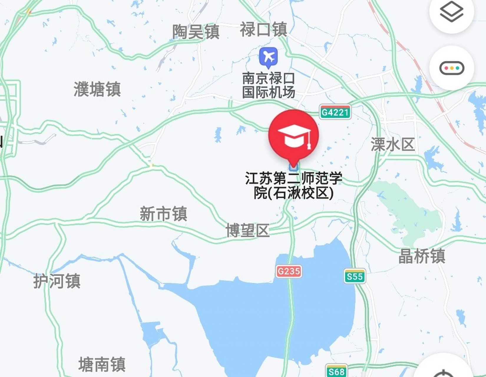 江苏第二师范学院 石湫校区:南京市溧水区石湫街道新河西路6号