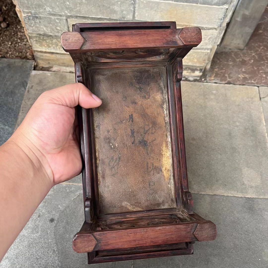 清代海南黄花梨翘头案,云纹大理石面板.