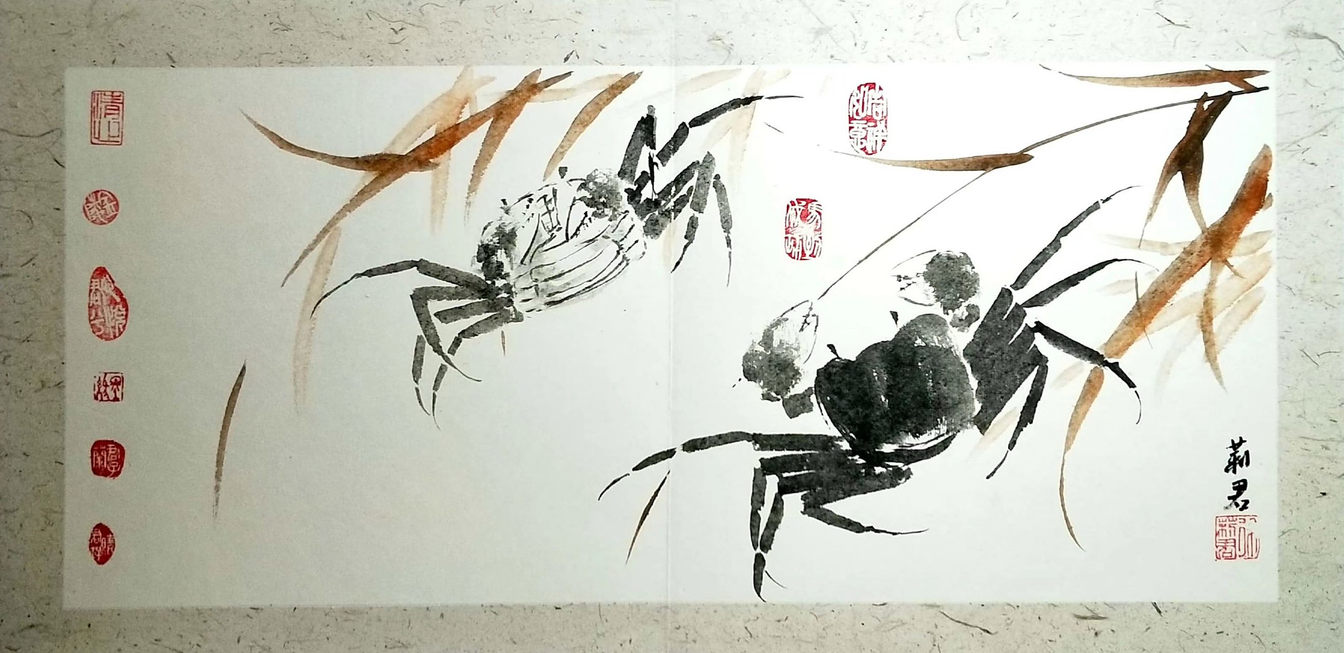 中国画# #国画##书画#螃蟹,名人书画院书画家徐莉君作品欣赏.