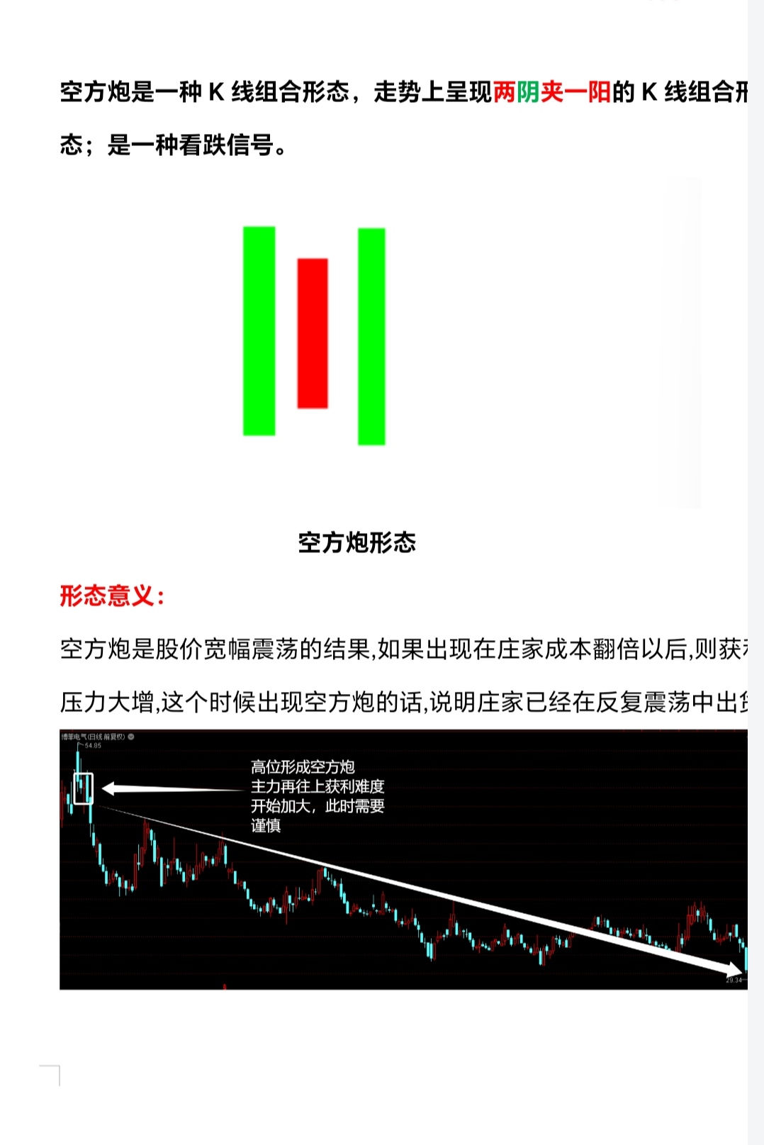空方炮k线形态,两阴夹一阳,看跌信号,高位出现需谨慎