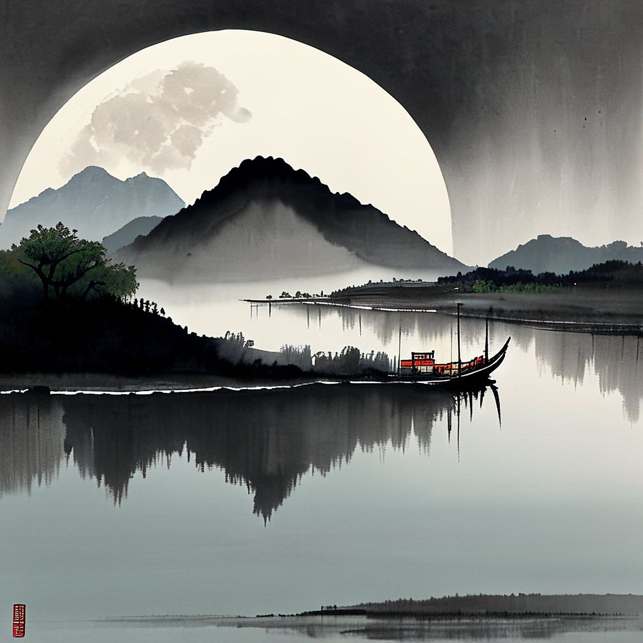 江南月色如水,朦胧的月光洒在宁静的水面上.