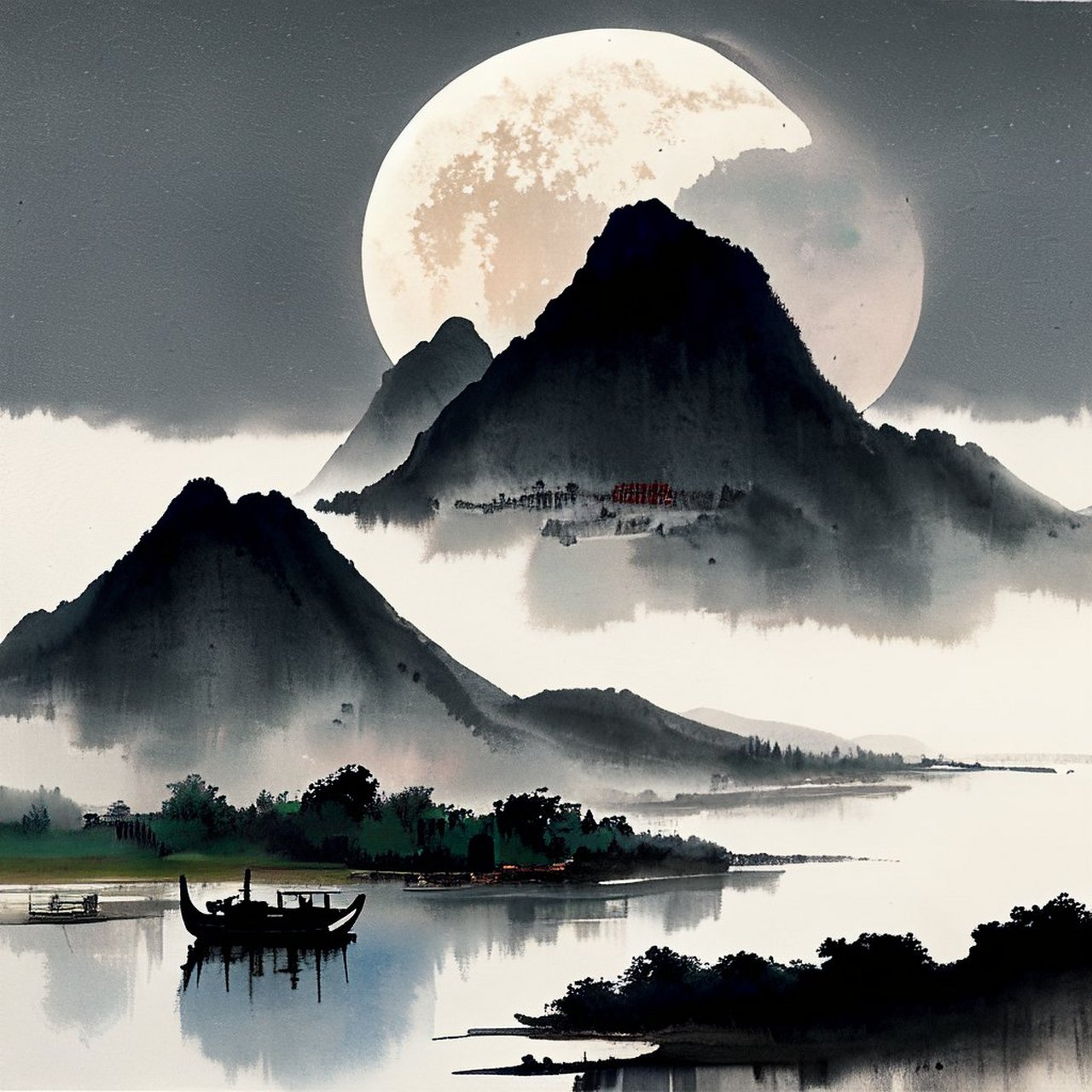 江南月色如水,朦胧的月光洒在宁静的水面上.