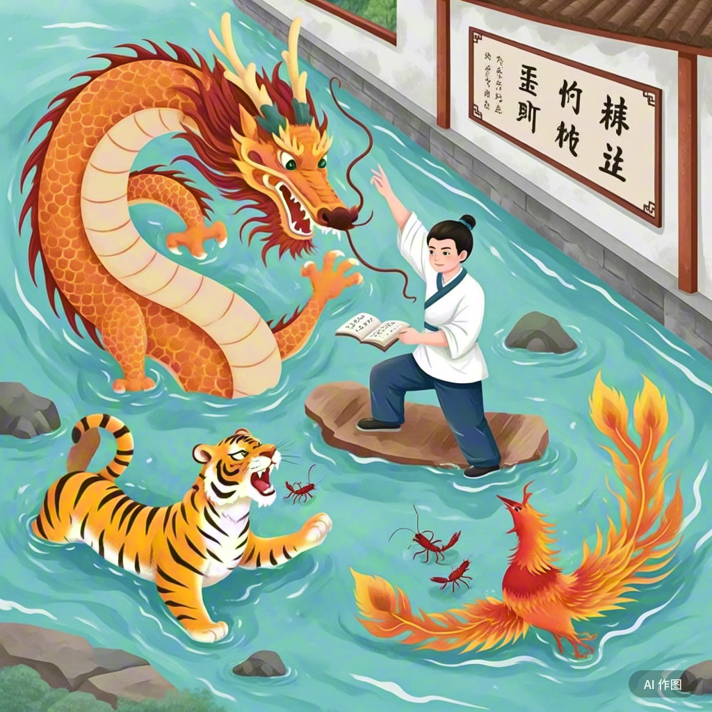 龙游浅水遭虾戏,虎落平阳被犬欺.一举首登龙虎榜,十年身到凤凰池