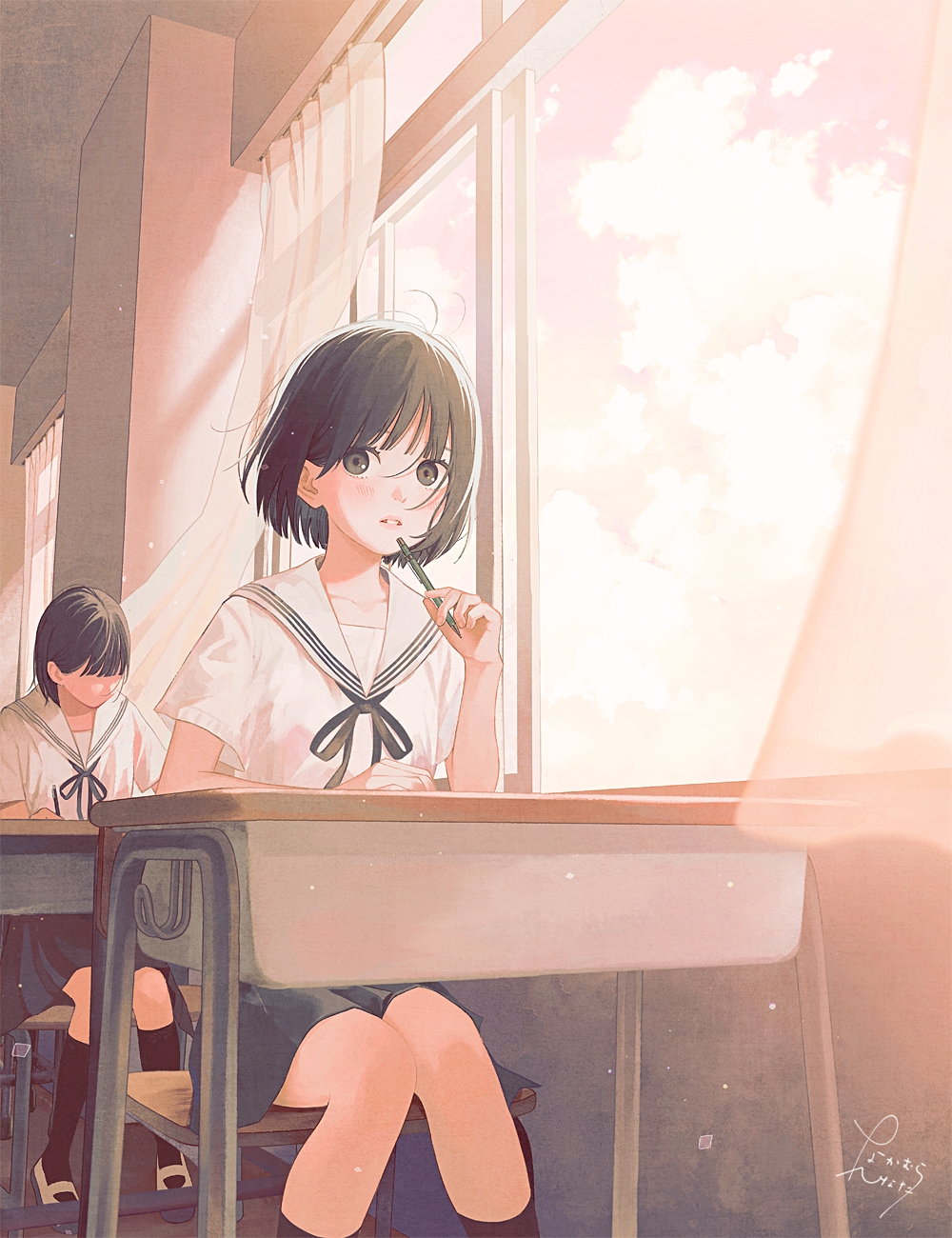 阳光洒进了教室#二次元#