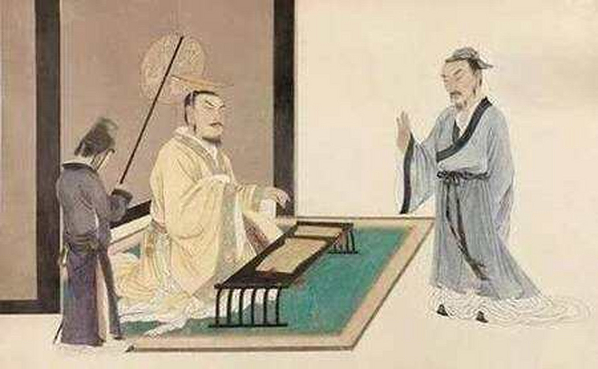 颜斶入宫后,齐宣王立即展现帝王威严,对他说:"颜斶,你进前来,让顾人