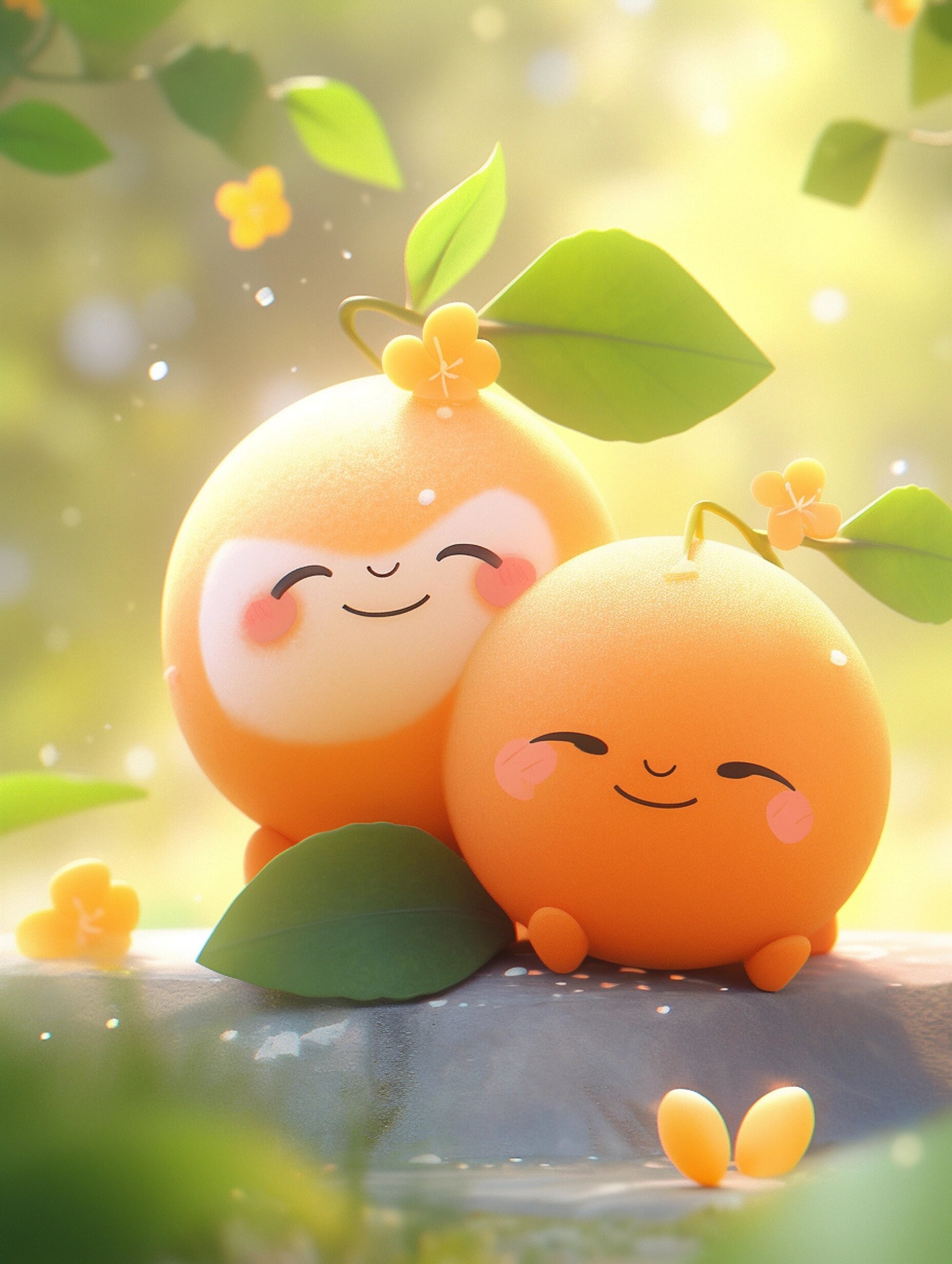 看这两个小橙子卡通人物,笑得多开心啊!