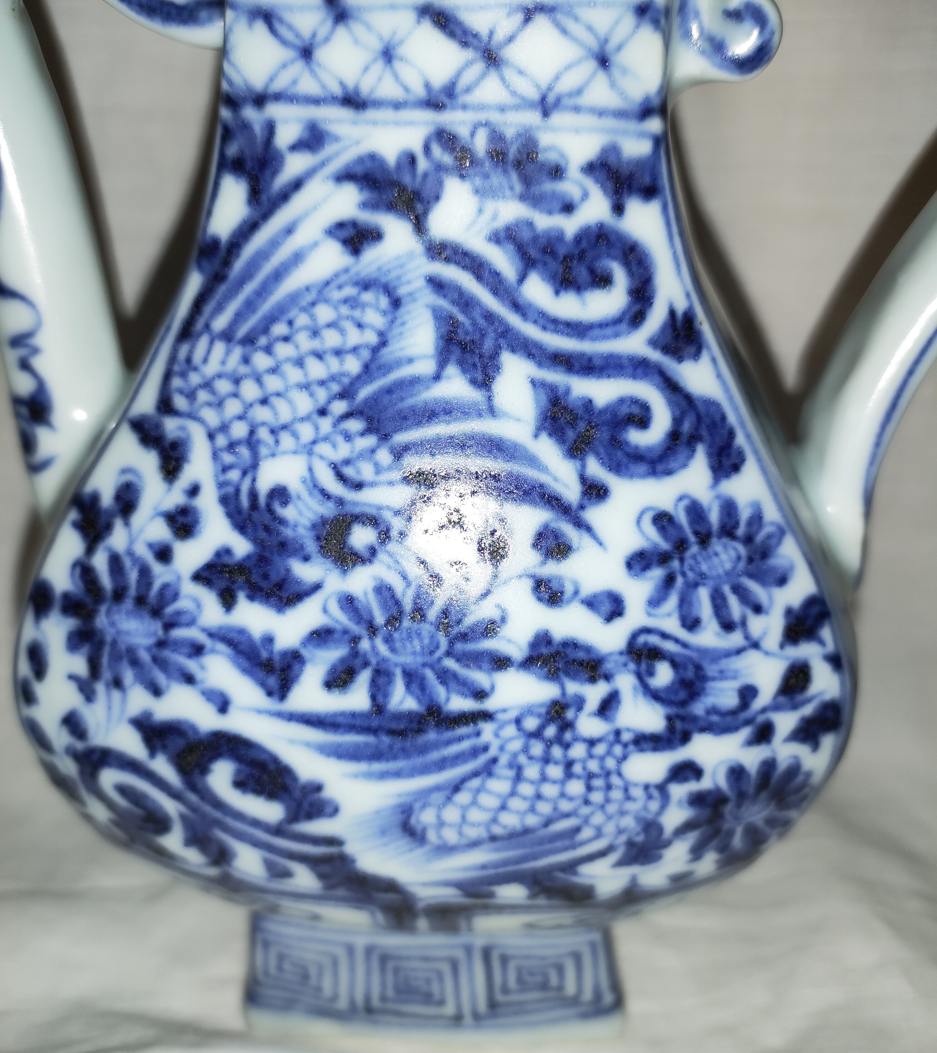 元青花凤凰穿花扁菊纹方形扁壶,扁方形小酒壶,器型美观精致,高十几