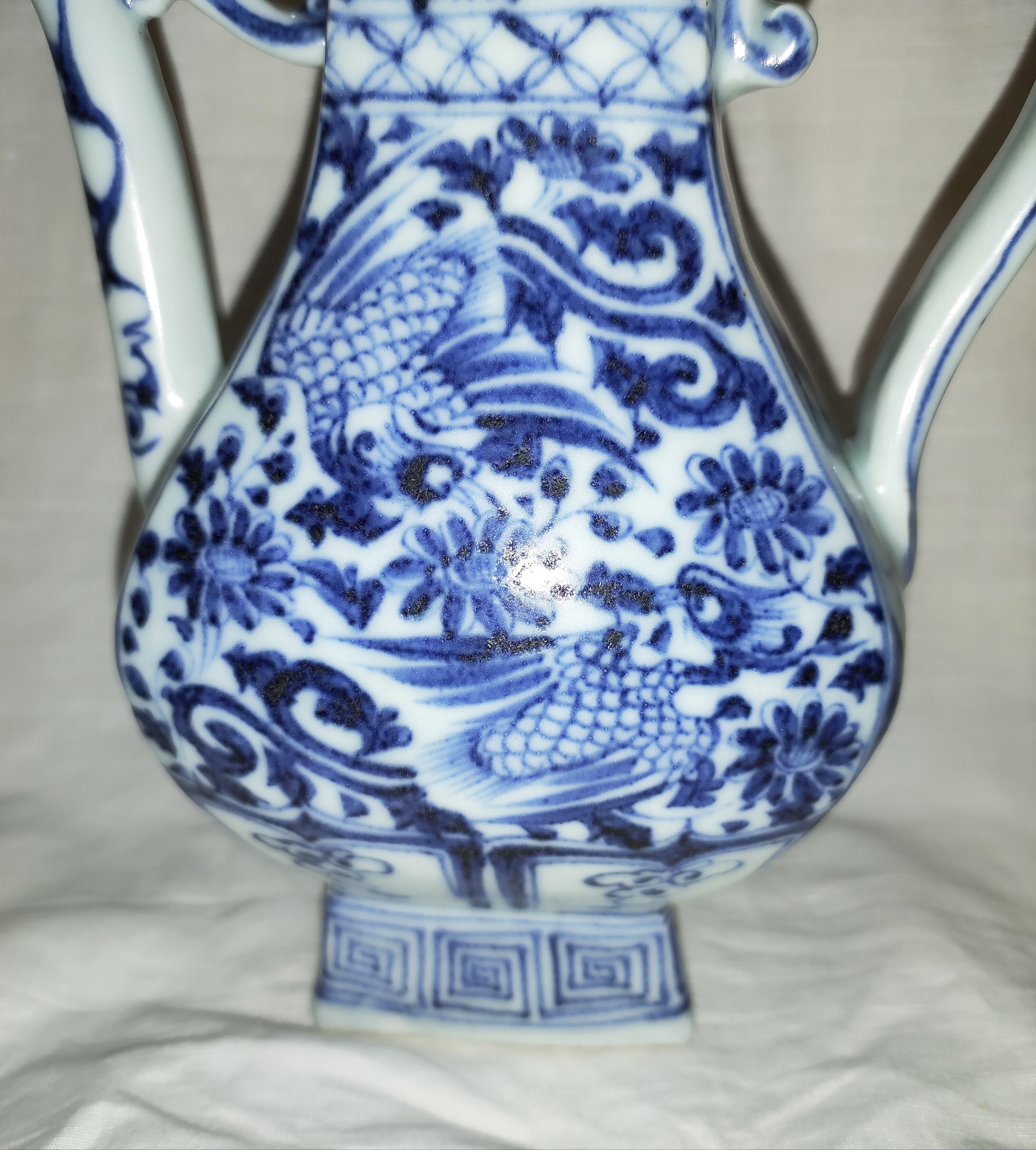 元青花凤凰穿花扁菊纹方形扁壶,扁方形小酒壶,器型美观精致,高十几