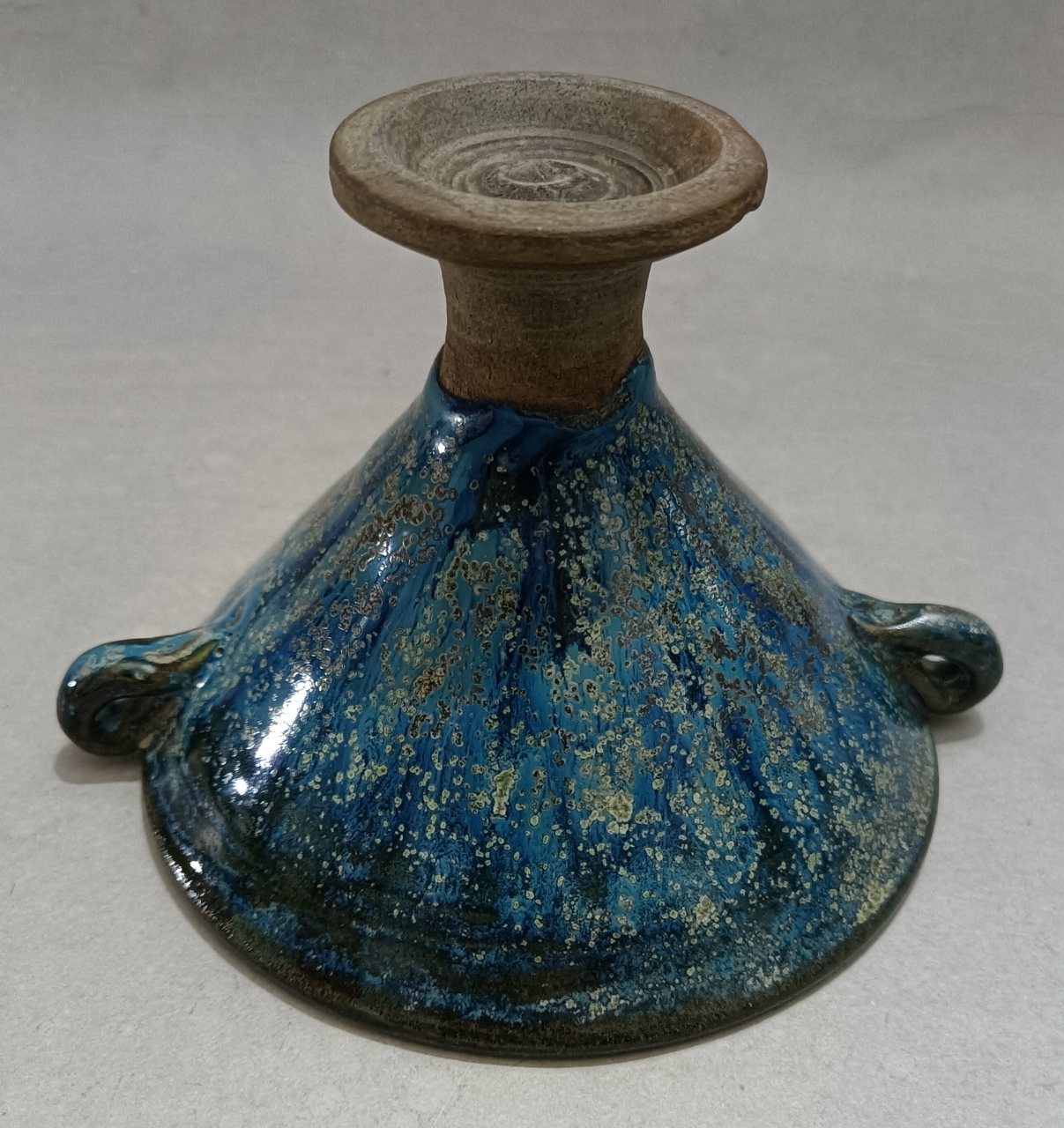 宋钧窑天蓝釉窑变高足耳杯,.请大家欣赏.