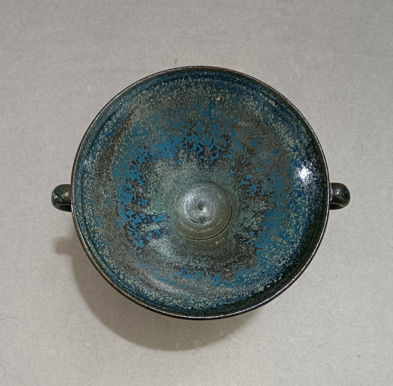 宋钧窑天蓝釉窑变高足耳杯,.请大家欣赏.