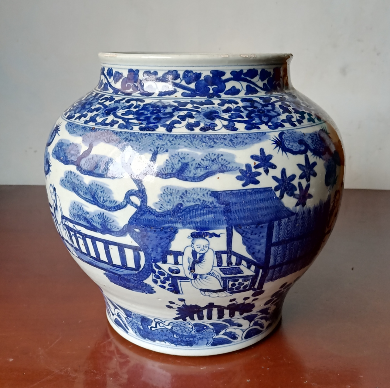 明嘉靖青花人物三顾茅庐图罐.(民窑上品)请大家欣赏.