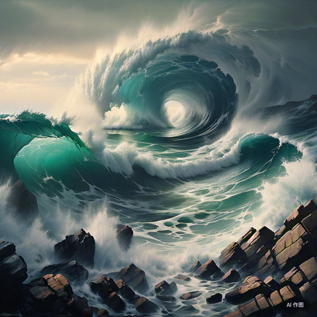 看ai做的海啸图片虽然没有火山的那么真实  而且还个别地方有违背常理