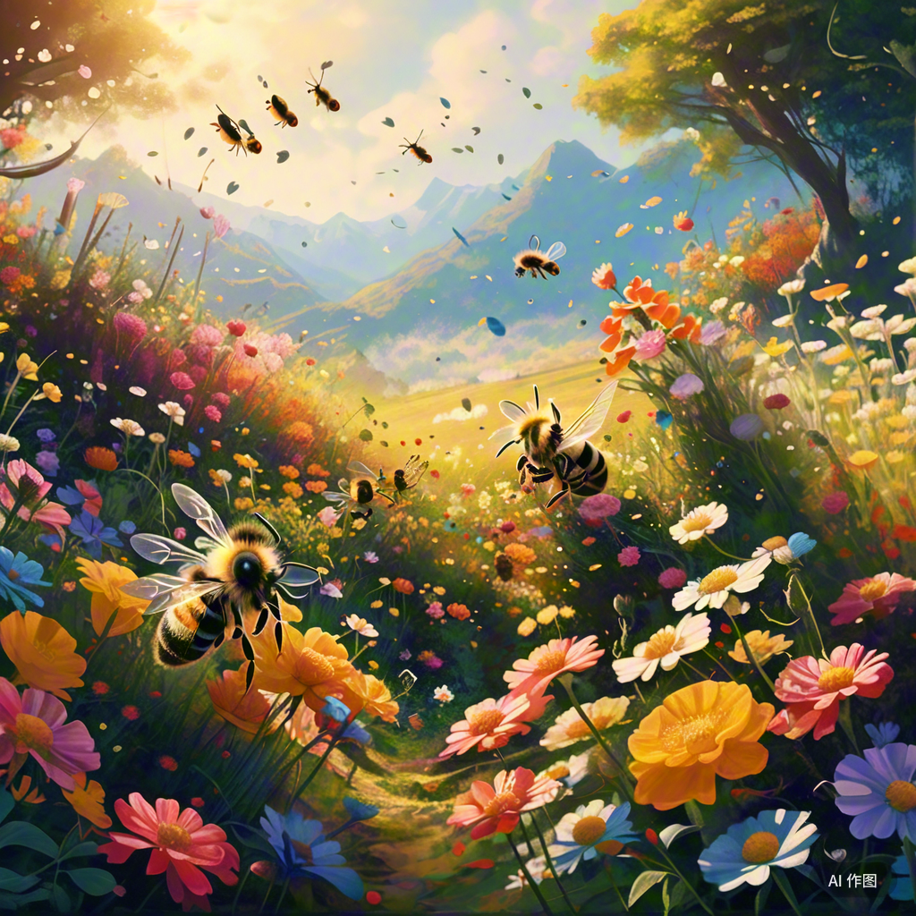 ai绘画 输入:辛勤的小蜜蜂在花丛中采蜜 [向日葵][向日葵]小的时候最