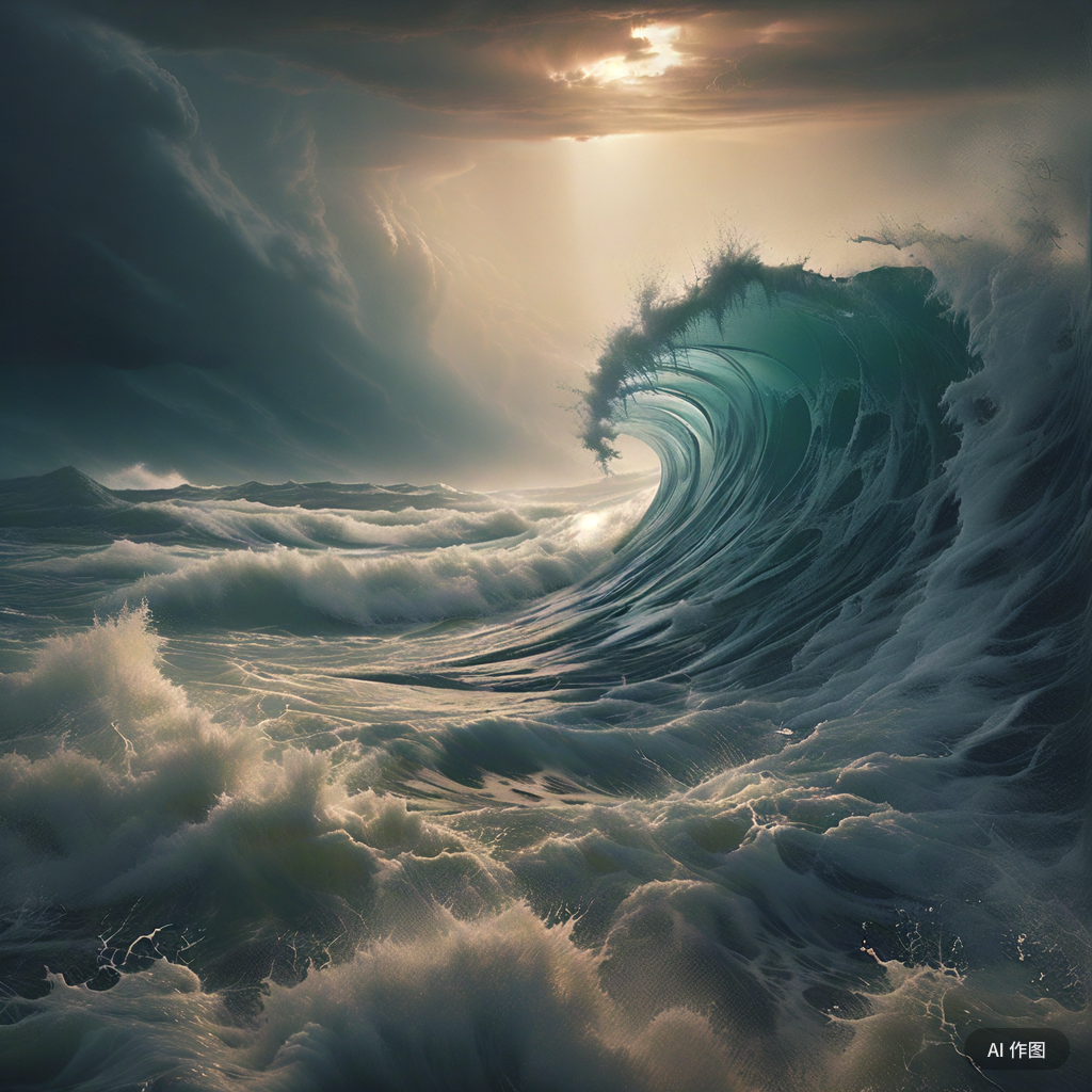 看ai做的海啸图片虽然没有火山的那么真实  而且还个别地方有违背常理