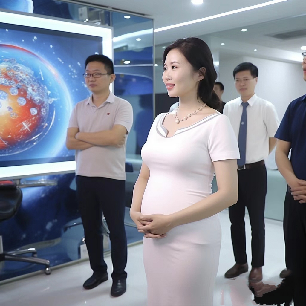 单位女领导真敬业,这么大月份了还出来视察工作.