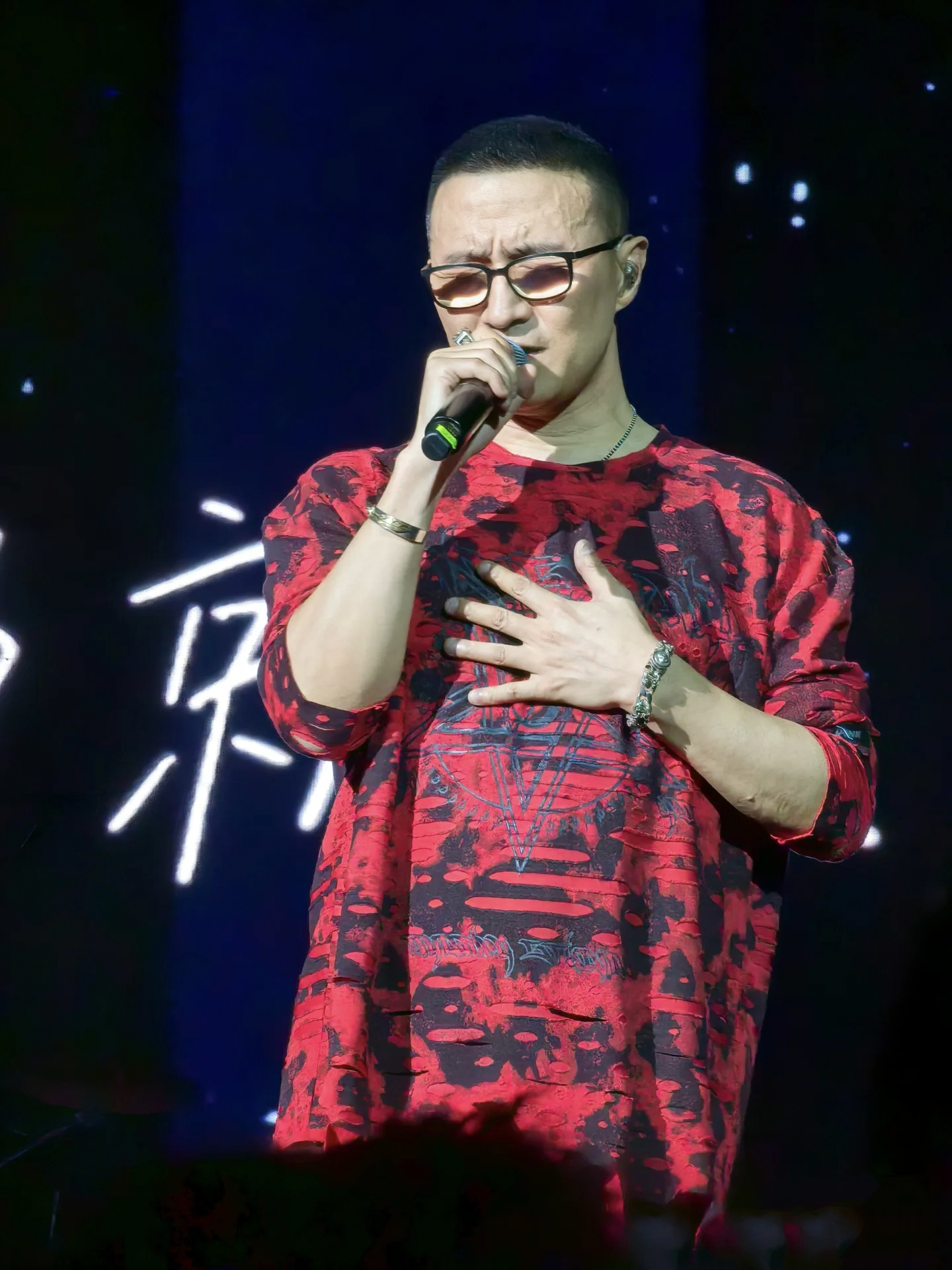 汪峰在成都巡回演唱会上演唱《灿烂的你》.