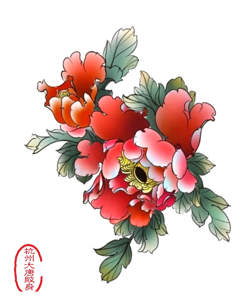 牡丹纹身图案#生活小妙招