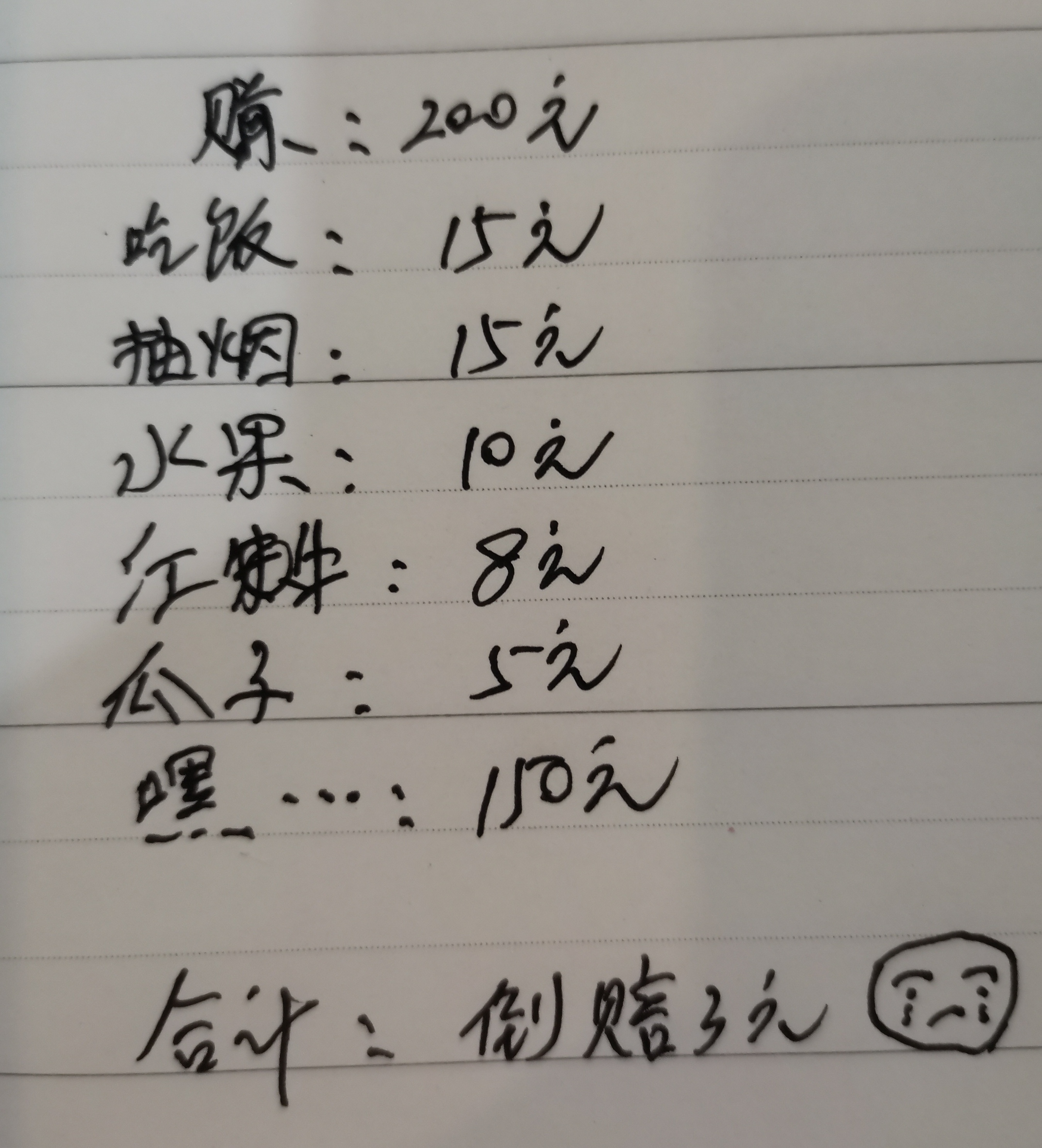 这是我一天的收入和开支,虽然不是一个月的,但