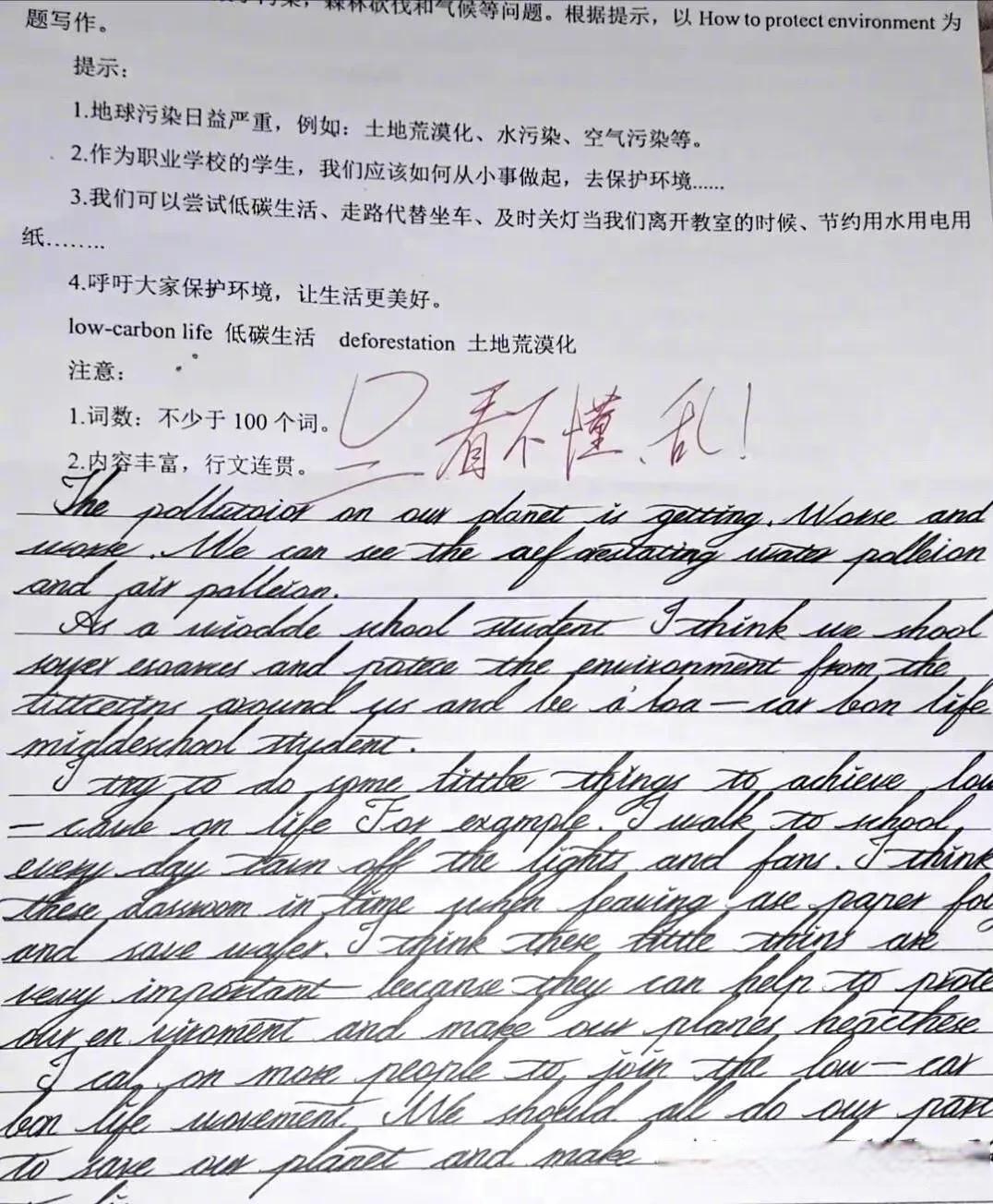 这是谁家的孩子英文字体写得不错啊,倒是这老师文字写的也太潦草了吧!