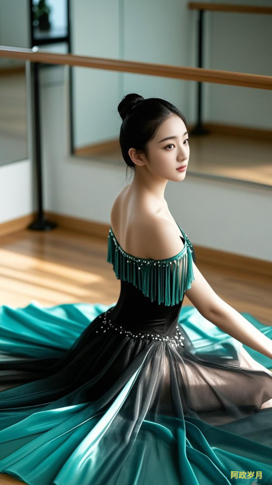 青丝高挽气质显,玉容含情意悠然. 足尖轻点风姿秀,纤手微扬雅态传