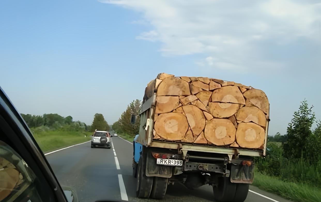 今天在高速上看到了一辆拉木头的货车,那装货技术简直绝了.
