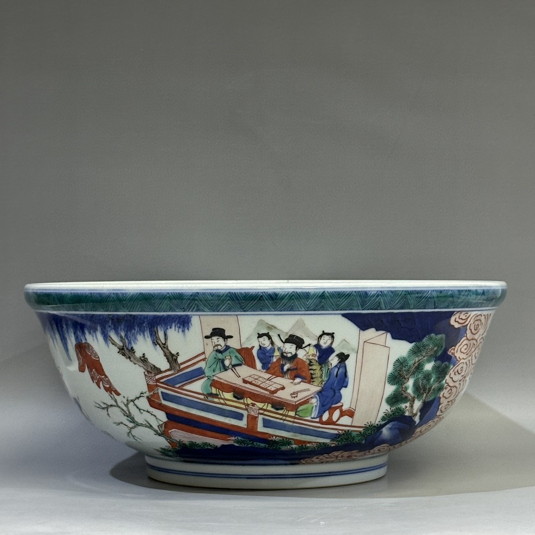 清代康熙"玉堂佳器"款五彩人物故事大碗,口径29.