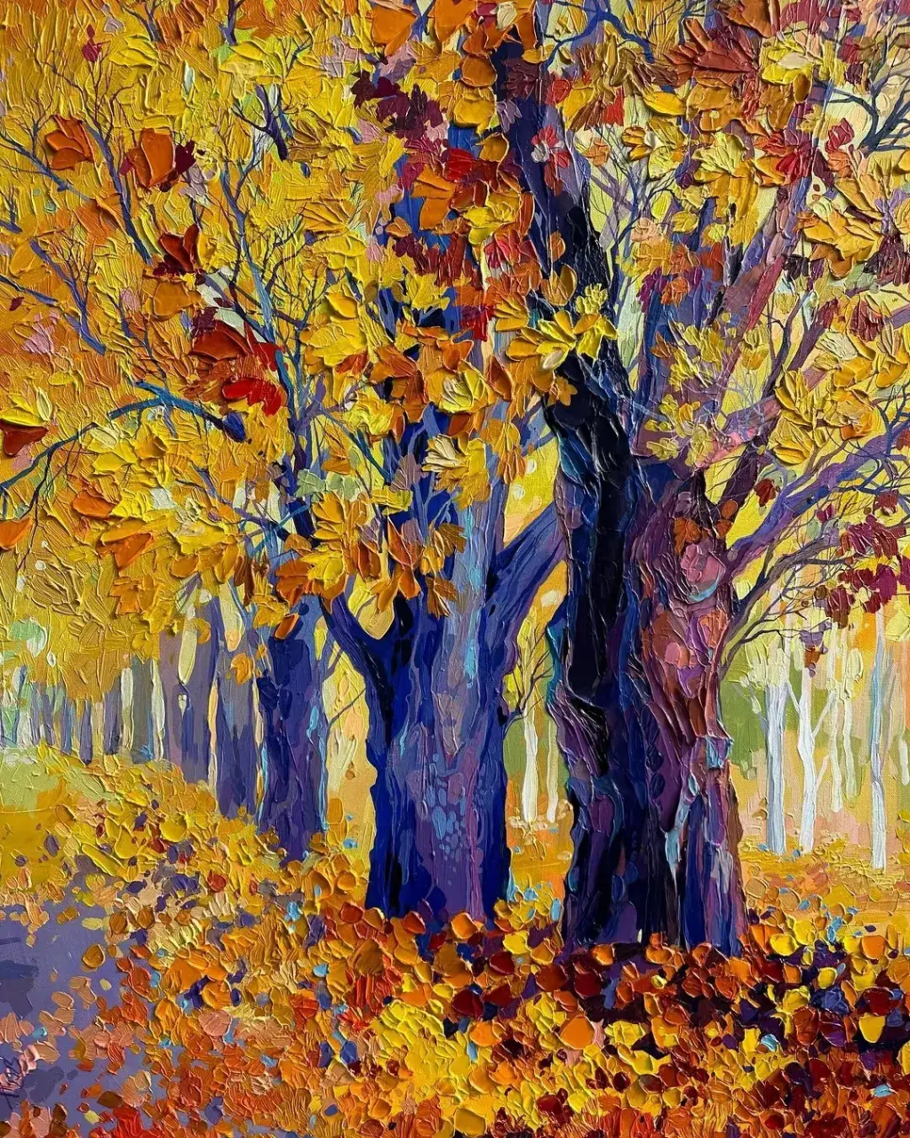 俄罗斯印象派女画家 anastasia trusova 油画 彩色的树木森林,造型