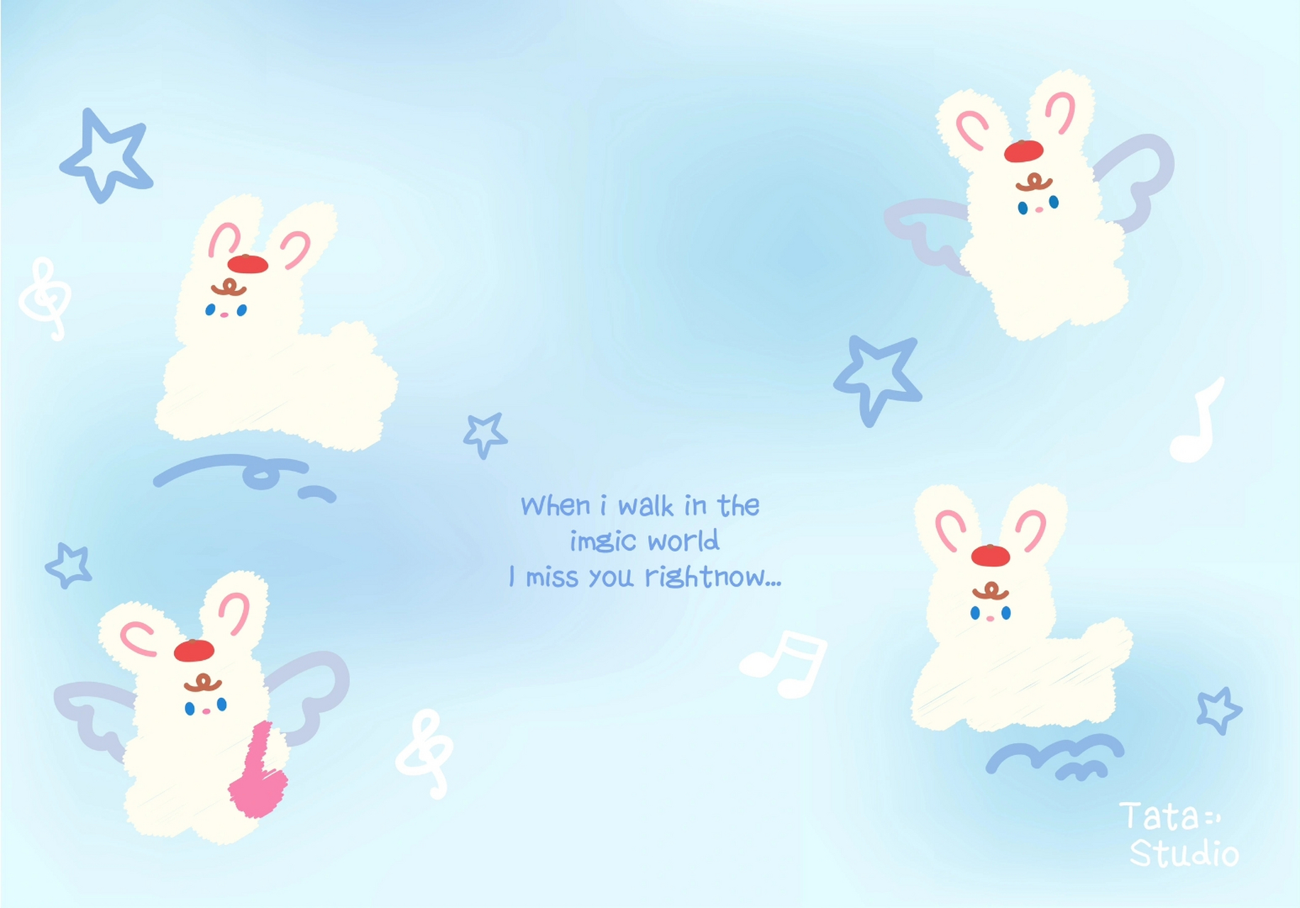 可爱小兔子跃然屏上,这款ipad壁纸洋溢着满满的少女心!