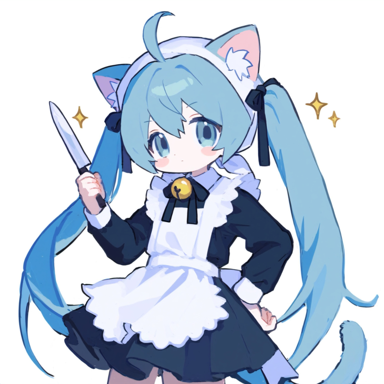 图文动态同步大赛#猫女仆miku 我喜欢拿着刀的那张,奶凶奶凶的