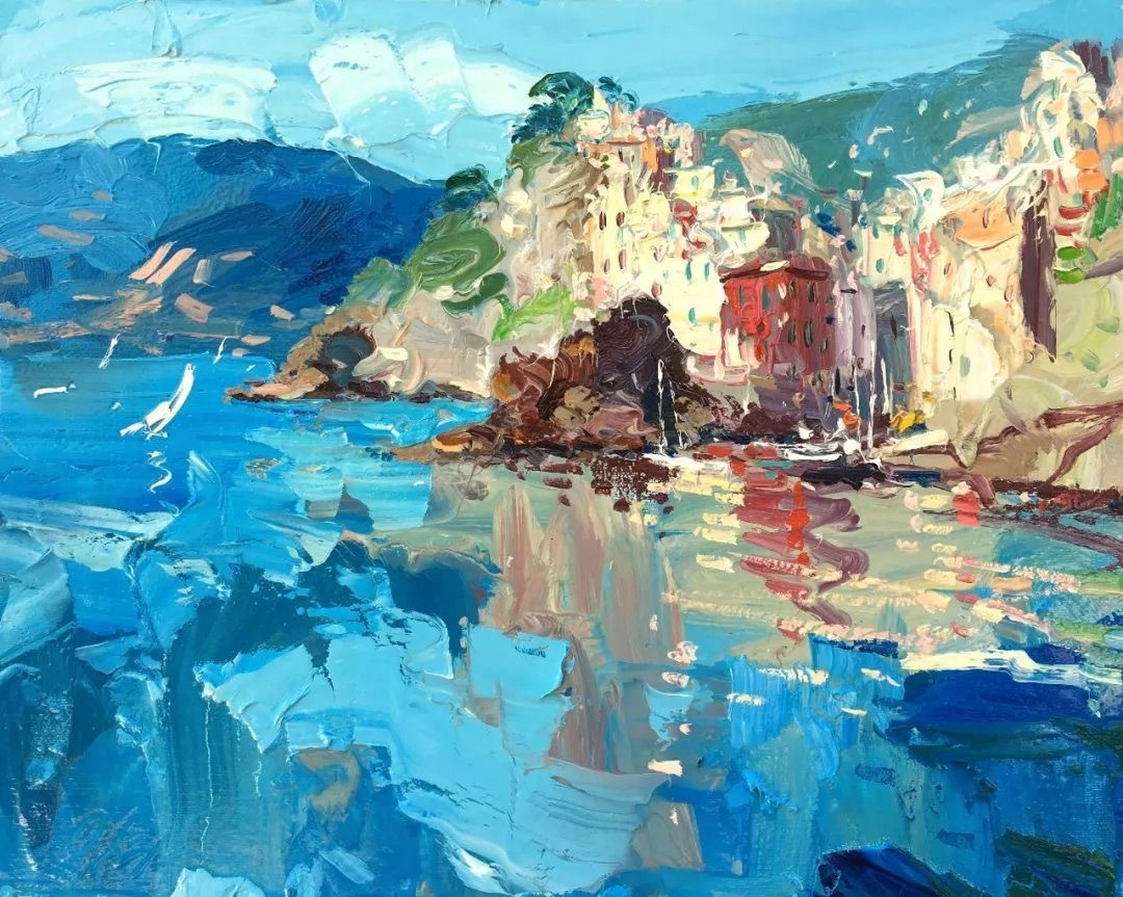 agostino veroni ​​​ 在浓郁的艺术气息中,一幅海滩油画静静