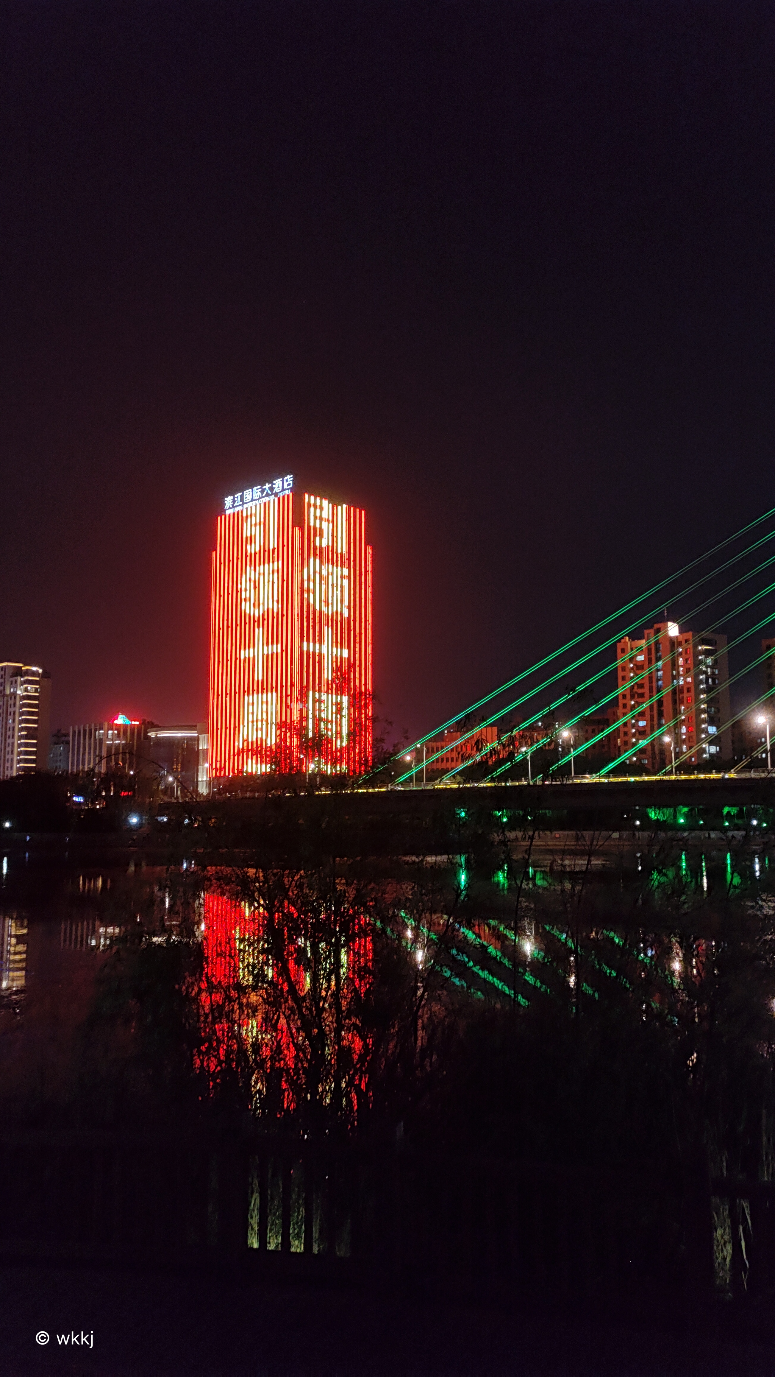 高楼大厦的灯光璀璨夺目,像是银河洒落人间,与繁星交相辉映.