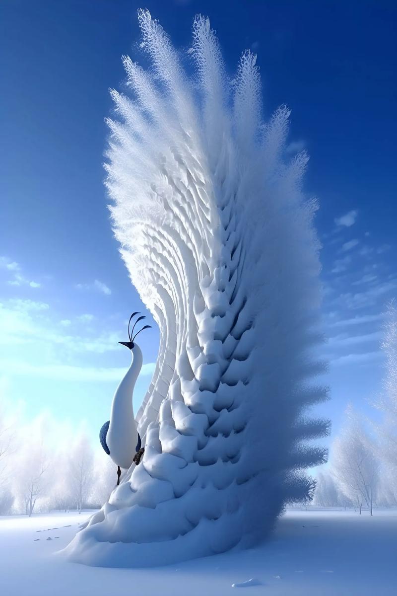 哇,这雪中的孔雀也太仙了吧! 这个冬季东北的冰雪大世界必选!