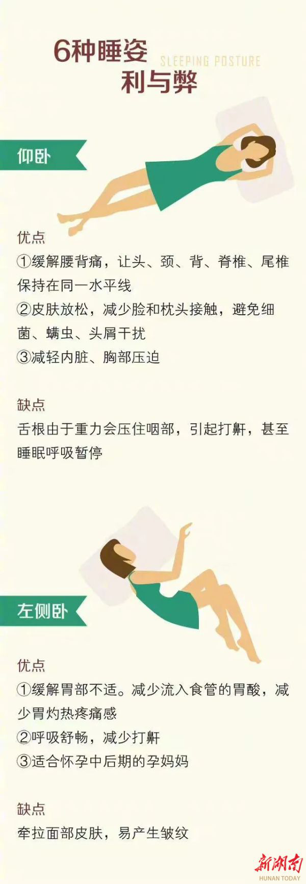 推荐睡姿:右侧卧和仰卧.