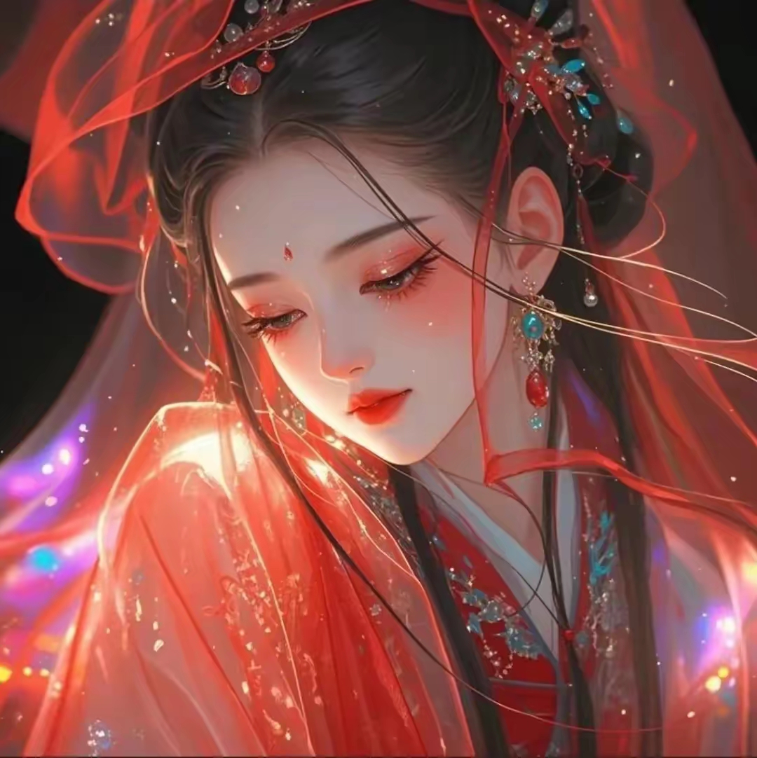 这幅画中的女子,身着华服,眼含秋水,仿佛从古风画卷中走出,让人不禁想
