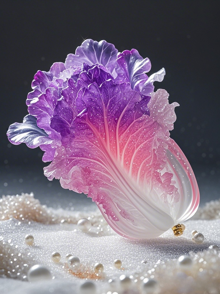 哇,这朵水晶白菜也太梦幻了吧,像极了一个紫霞仙子在雪地里起舞的场景