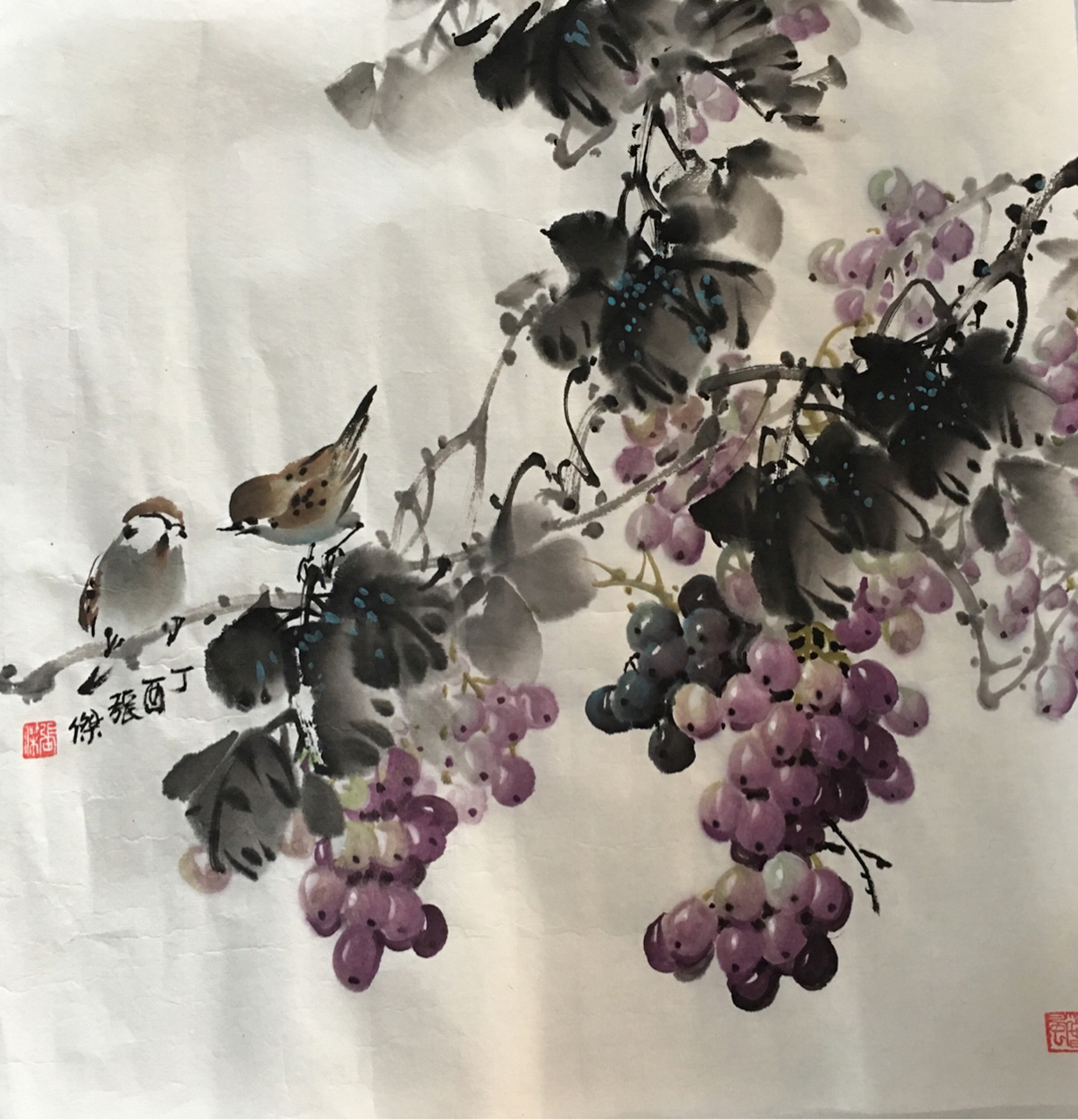 中国著名画家张杰老师 于刘作文医生书画室 于千年名木鸿运台挥笔