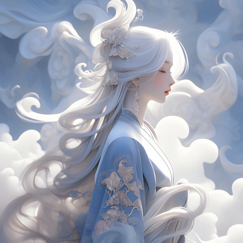 78云端之上的梦幻女神95  94邂逅一位长发飘飘的梦幻女神,白色