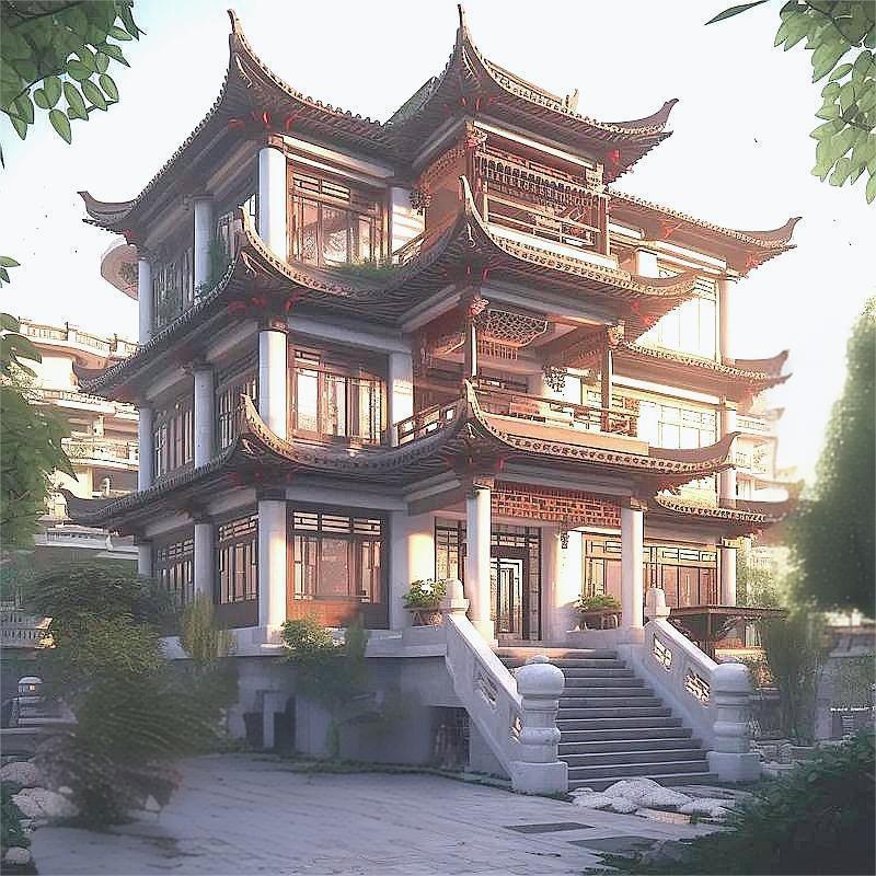 翠竹依依,篱笆斑驳,小筑隐于绿荫深处.晨光熹微,炊烟袅袅,鸡犬相闻