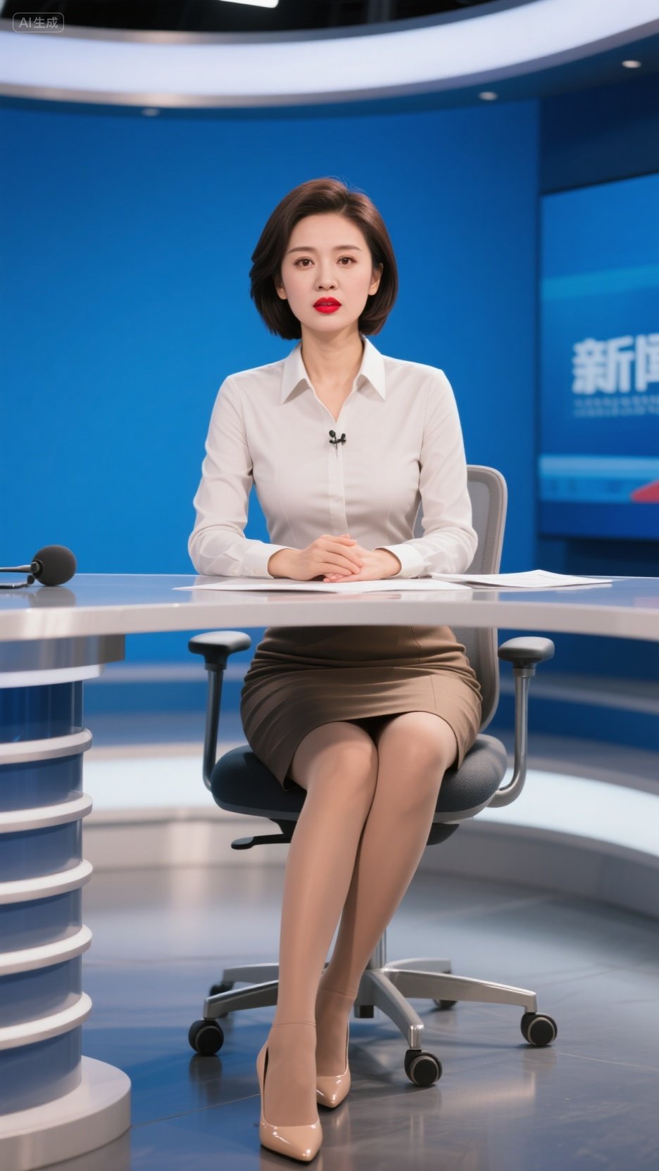 主播小姐姐坐姿优雅,认真播报新闻中~#专业严谨