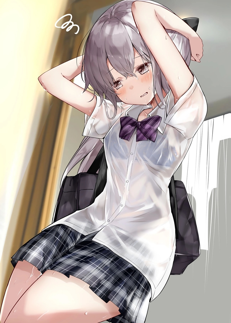 二次元# 忘记带伞的妹妹,衣服完全淋湿了啊[惊哭]