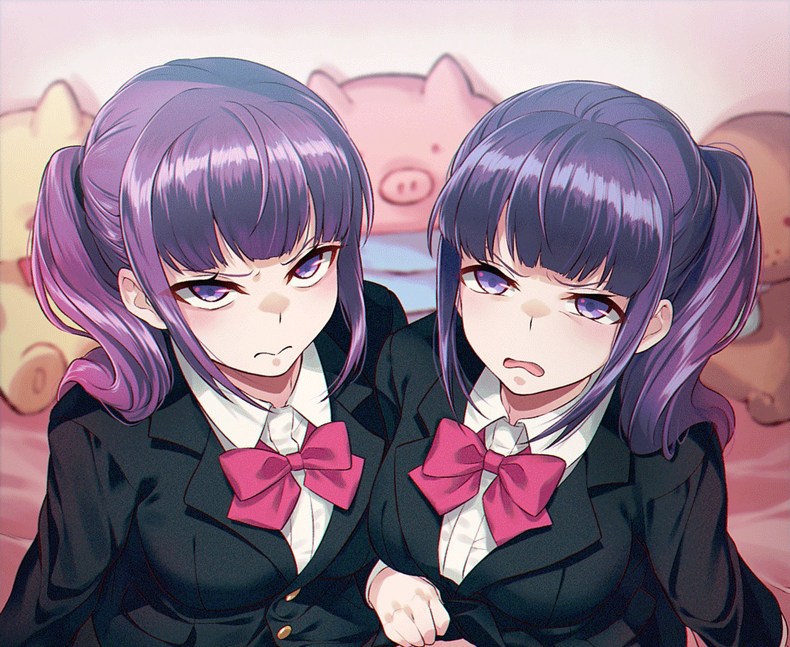 二次元# 被双胞胎姐妹用嫌弃的眼神看着,感觉有些奇妙啊[二哈]twi:4o