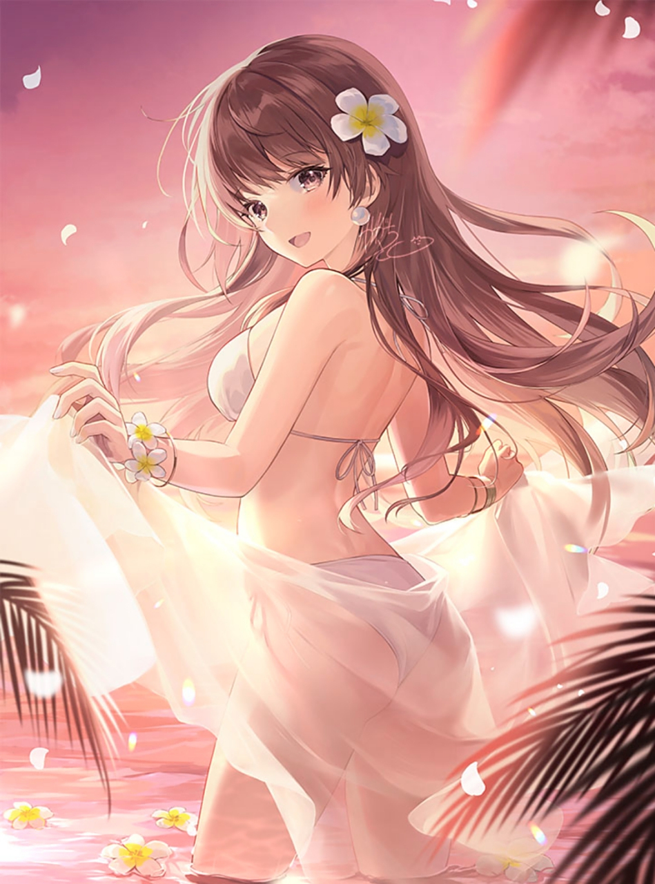 二次元# 夕阳下的水着少女,真的绝美啊[期待]