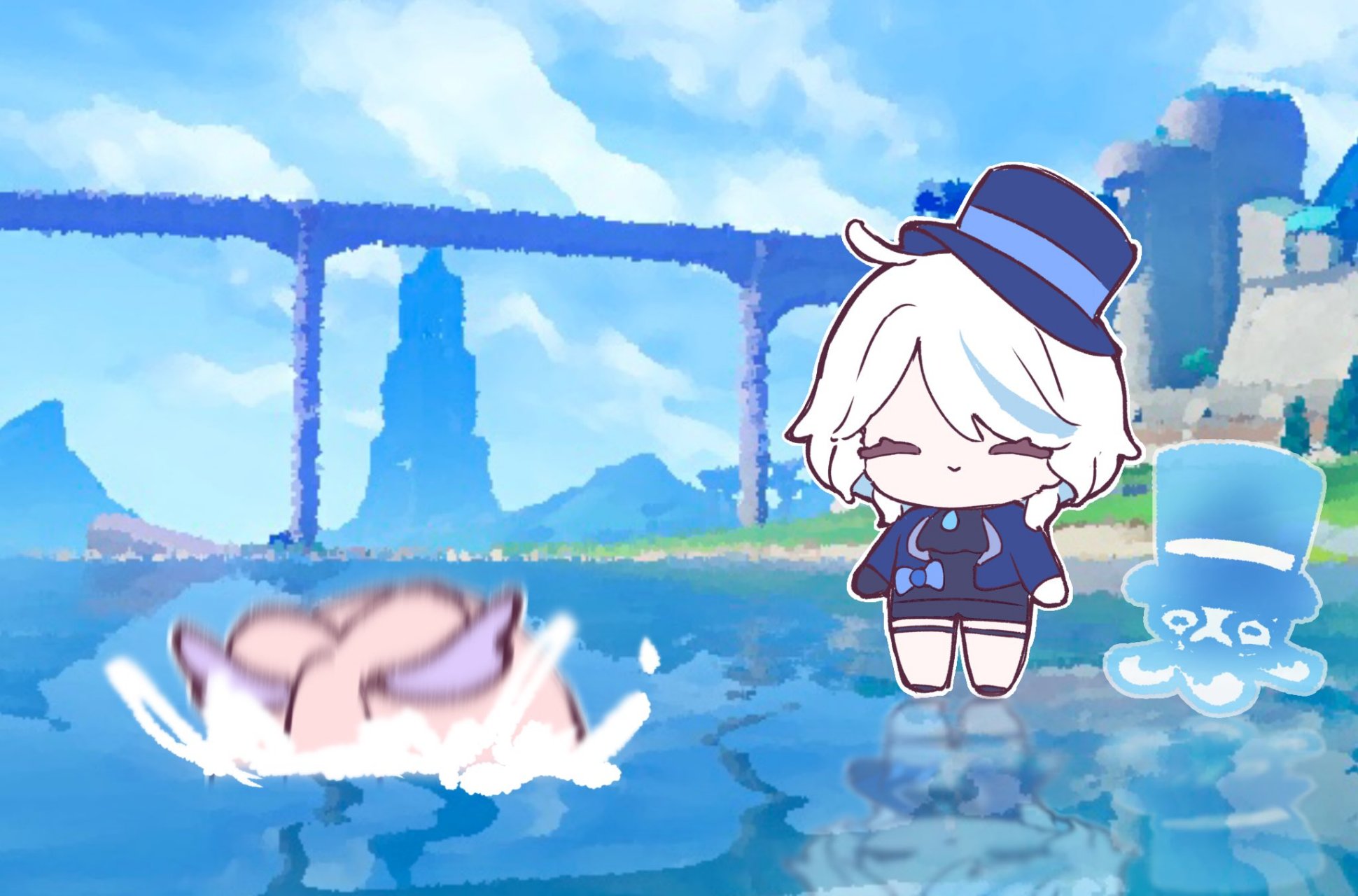 原神# 同样是水上行走,比心海更持久,不愧是水神大人[三哈]twi:@mimi