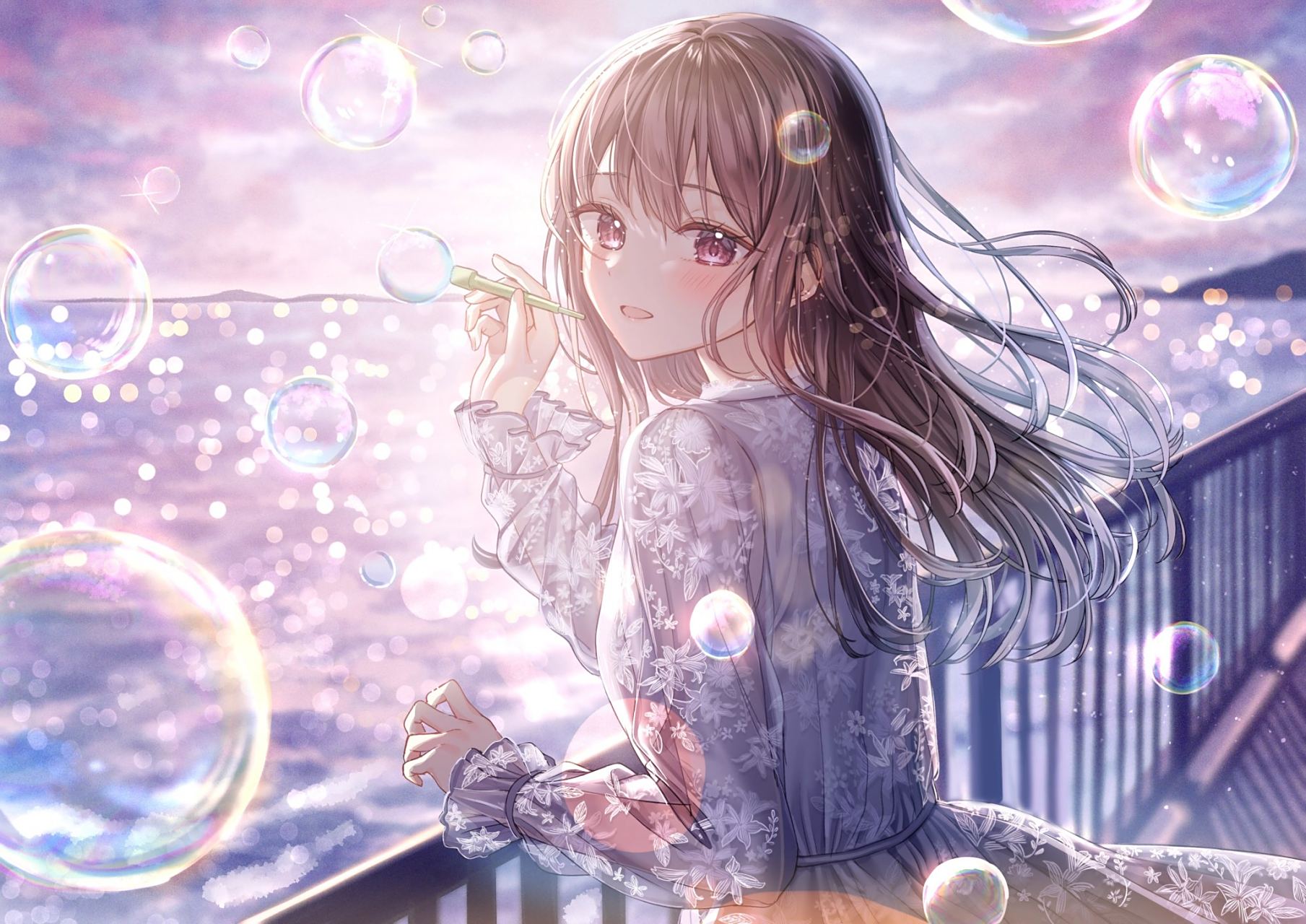 二次元# 在海边吹泡泡的女孩子,太美了[期待]